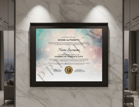 Certificate of Divine Authority: Goddess of Wisdom & Cats | Wisdom and Cats (3 Variations)