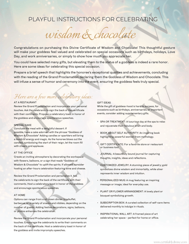 Certificate of Divine Authority: Goddess of Wisdom & Chocolate | Wisdom and Chocolate (3 Variations)